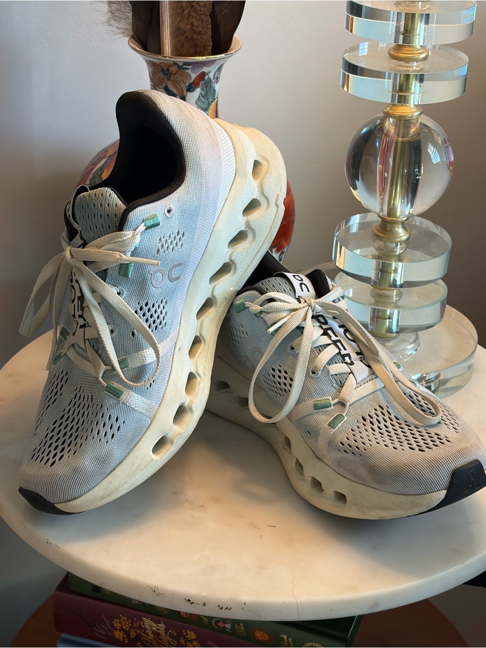 On Running Women's White Sneakers with Mint Accents - CLOUD MONSTER